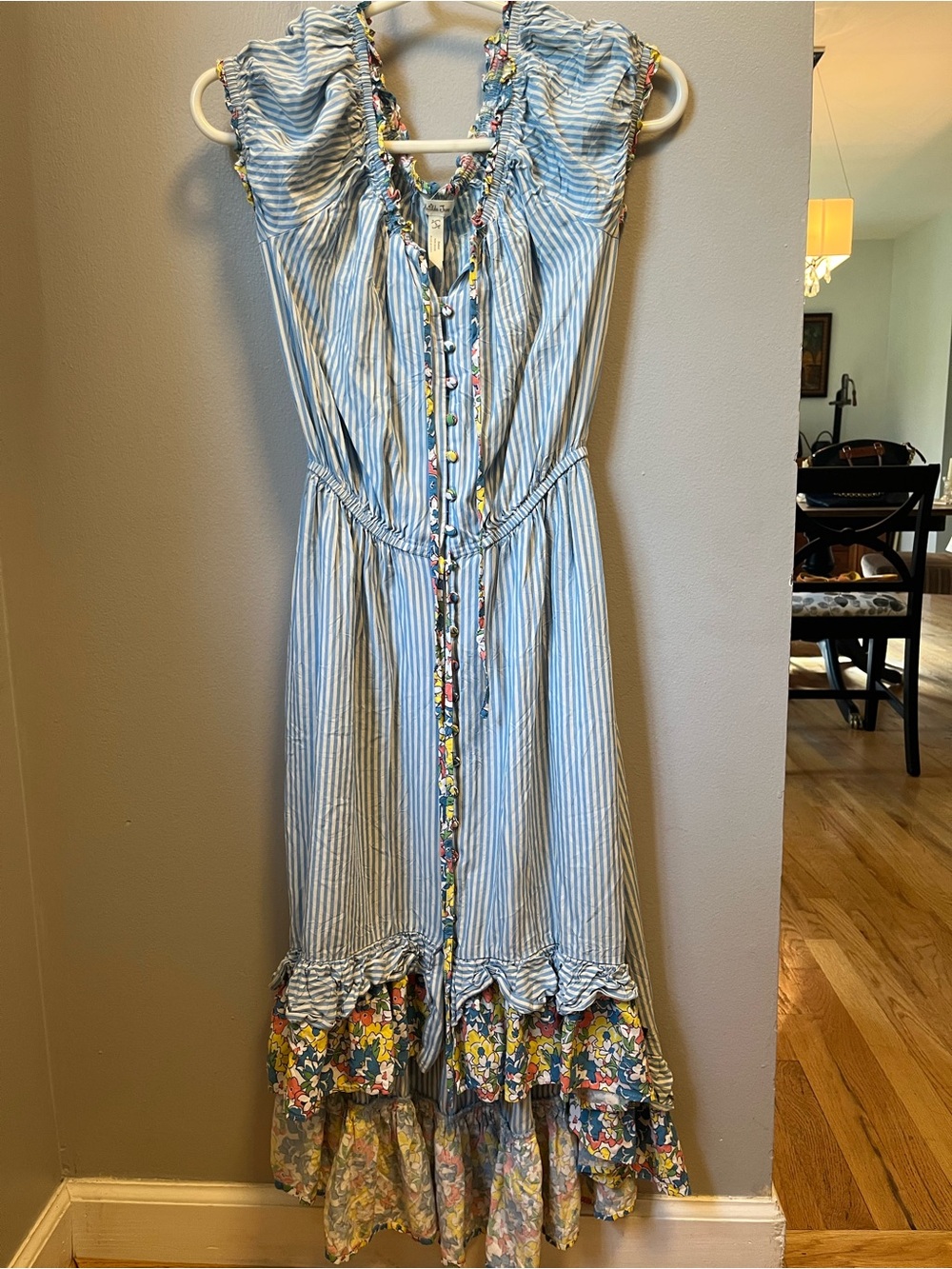 Matilda Jane Blue & White Striped Blouse with Floral Trim